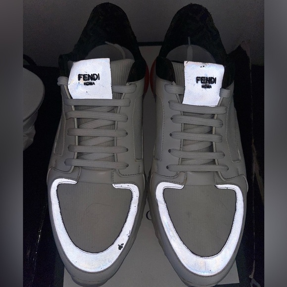 Fendi FF Monogram Print Fluo Detail Low Top Sneakers - Picture 2 of 7